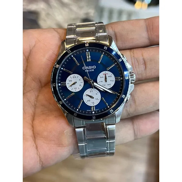 Casio MTP-1374D-2A3 férfi karóra, acél szíj, kék számlap, WR50