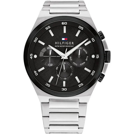Tommy Hilfiger Dexter férfi karóra, 46 mm, ezüst nemesacél, fekete számlap