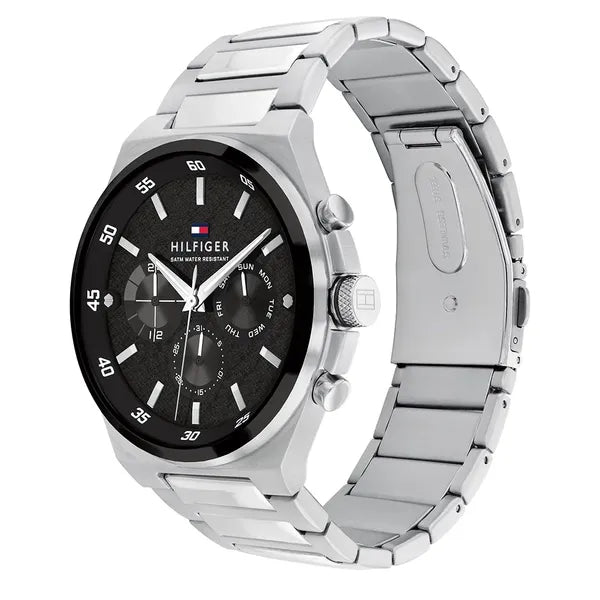 Tommy Hilfiger Dexter férfi karóra, 46 mm, ezüst nemesacél, fekete számlap