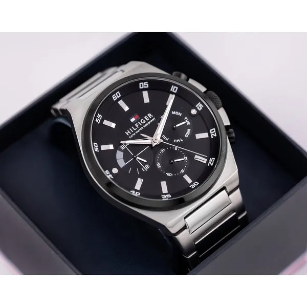 Tommy Hilfiger Dexter férfi karóra, 46 mm, ezüst nemesacél, fekete számlap