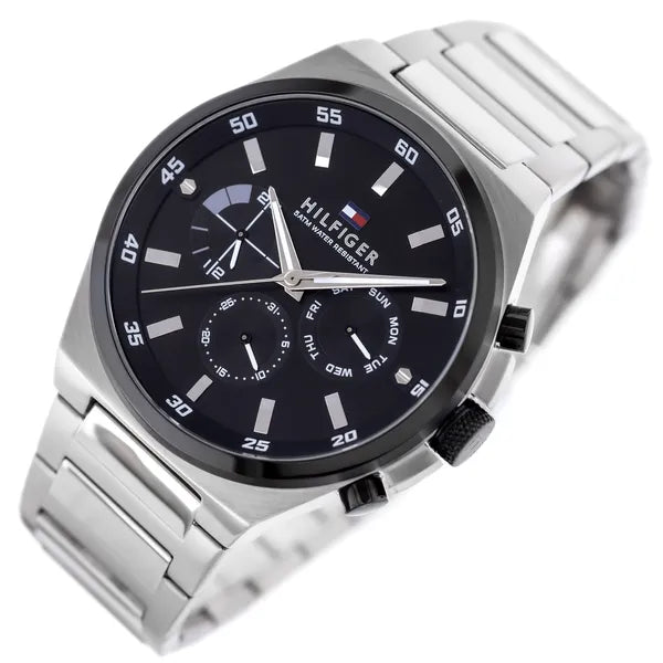 Tommy Hilfiger Dexter férfi karóra, 46 mm, ezüst nemesacél, fekete számlap