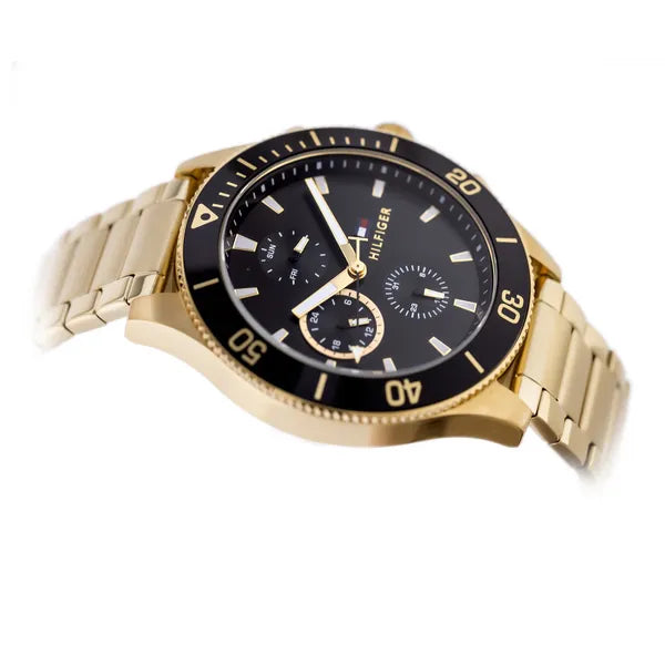 Tommy Hilfiger Larson férfi karóra, aranyacél, fekete számlap, 46 mm