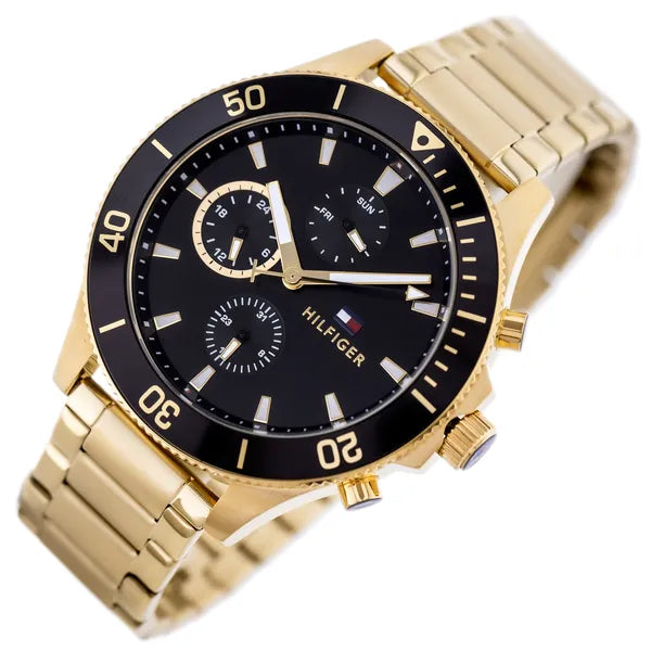Tommy Hilfiger Larson férfi karóra, aranyacél, fekete számlap, 46 mm