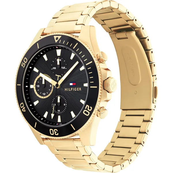 Tommy Hilfiger Larson férfi karóra, aranyacél, fekete számlap, 46 mm