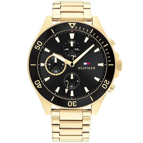 Tommy Hilfiger Larson férfi karóra, aranyacél, fekete számlap, 46 mm