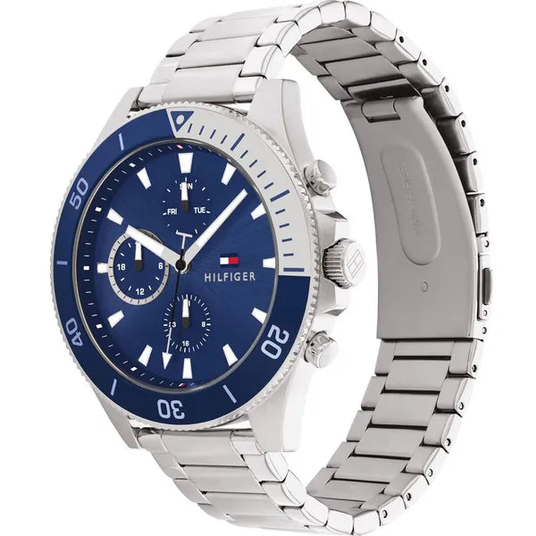 Tommy Hilfiger Larson 1791917 férfi karóra, ezüst acél szíj, kék számlap, 46 mm