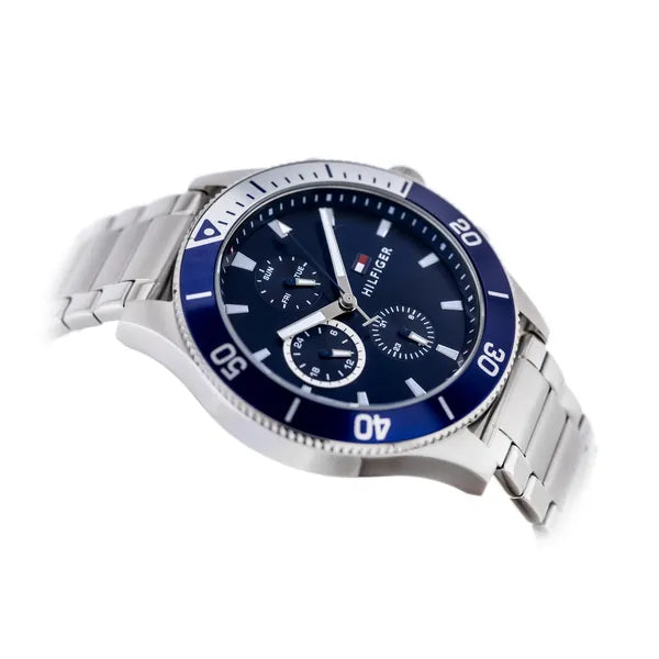 Tommy Hilfiger Larson 1791917 férfi karóra, ezüst acél szíj, kék számlap, 46 mm