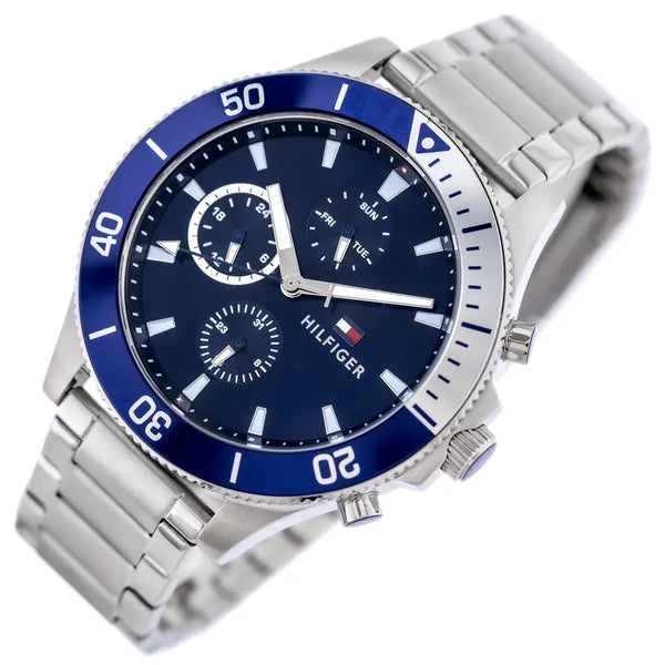 Tommy Hilfiger Larson 1791917 férfi karóra, ezüst acél szíj, kék számlap, 46 mm