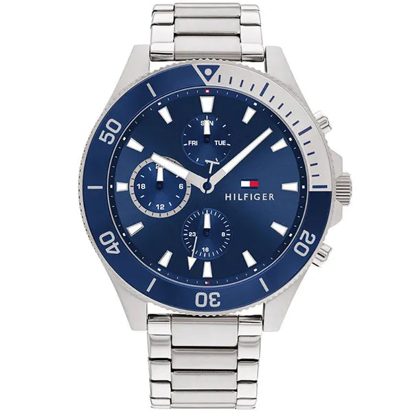 Tommy Hilfiger Larson 1791917 férfi karóra, ezüst acél szíj, kék számlap, 46 mm