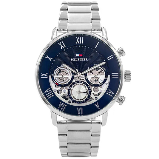 Tommy Hilfiger Legend férfi karóra, 44 mm, acél szíj, kék open-heart számlap