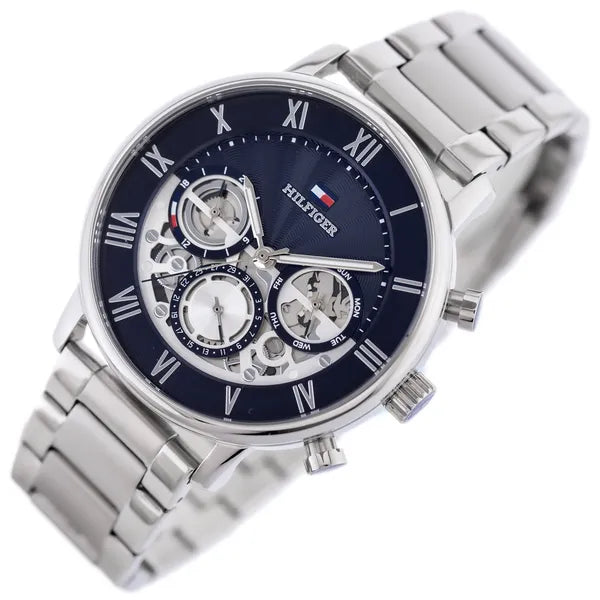 Tommy Hilfiger Legend férfi karóra, 44 mm, acél szíj, kék open-heart számlap