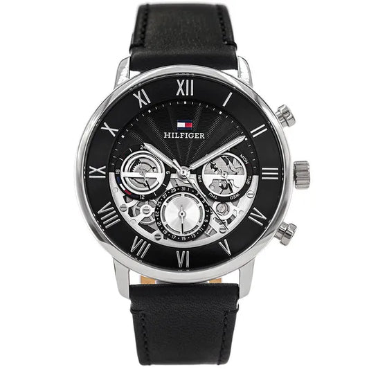Tommy Hilfiger Legend férfi karóra, 44 mm, fekete bőr szíj, WR50
