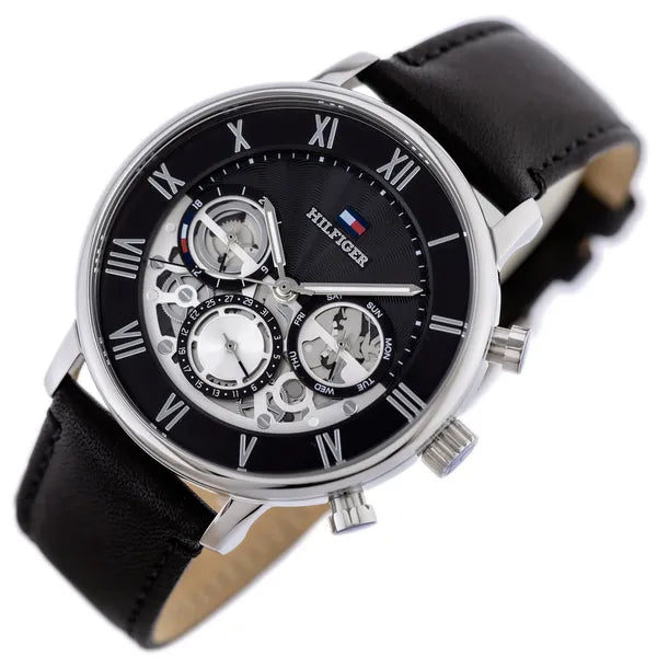 Tommy Hilfiger Legend férfi karóra, 44 mm, fekete bőr szíj, WR50