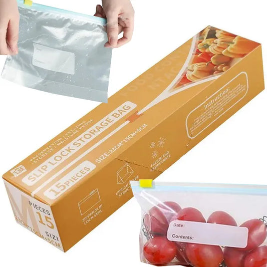 Visszazárható, fagyasztható ZIP tasak élelmiszerhez, 1200 ml, 15 db