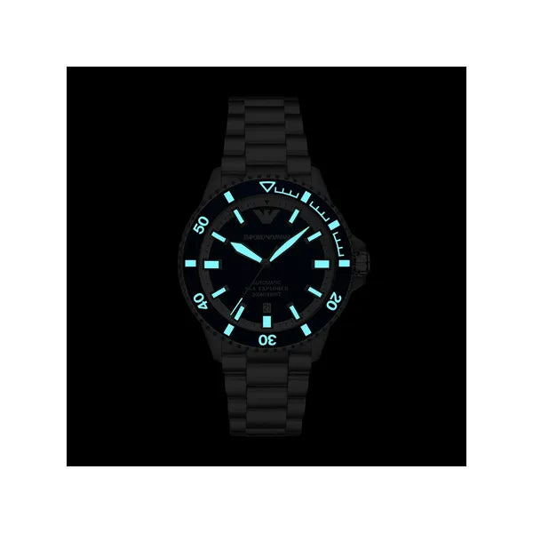 Emporio Armani Sea Explorer automata férfi búváróra 42 mm, acél, kék