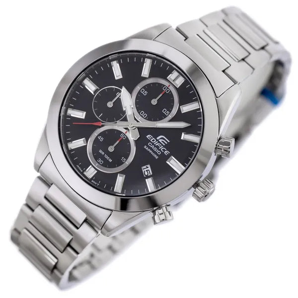 Casio Edifice férfi kronográf karóra, acél, szafír üveg, WR100, 41 mm