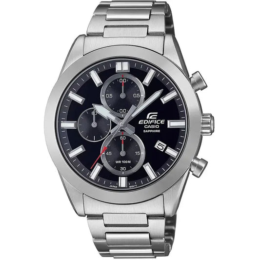 Casio Edifice férfi kronográf karóra, acél, szafír üveg, WR100, 41 mm