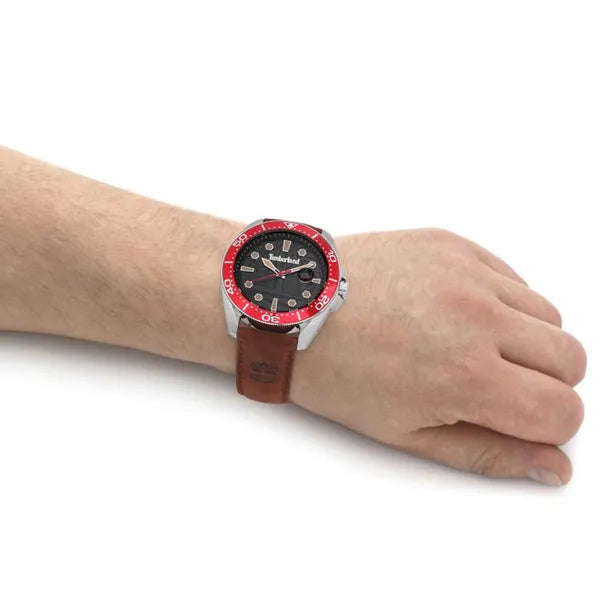 Timberland TDWGB2230602 férfi karóra, 46 mm, barna bőrszíj, WR50