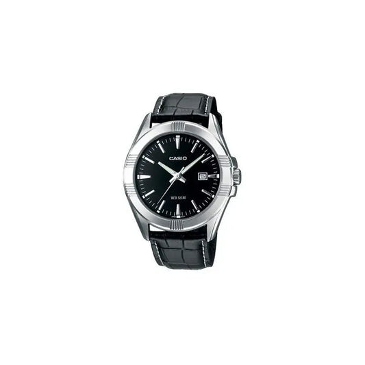 Casio MTP-1308L-1AVEF férfi karóra, fekete bőrszíj, WR50 vízálló