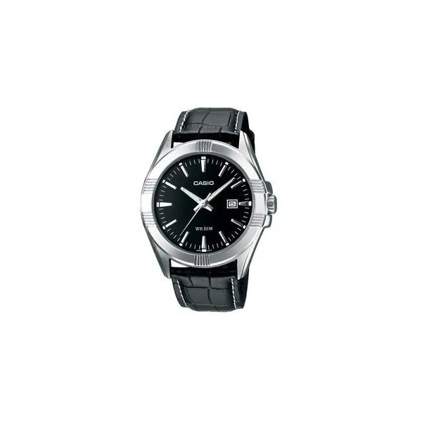 Casio MTP-1308L-1AVEF férfi karóra, fekete bőrszíj, WR50 vízálló
