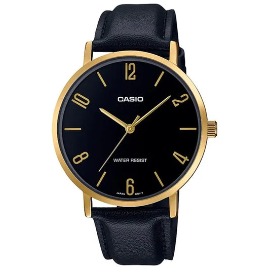 Casio MTP-VT01GL-1B2 férfi karóra, arany tok, bőrszíj, 40 mm, WR30