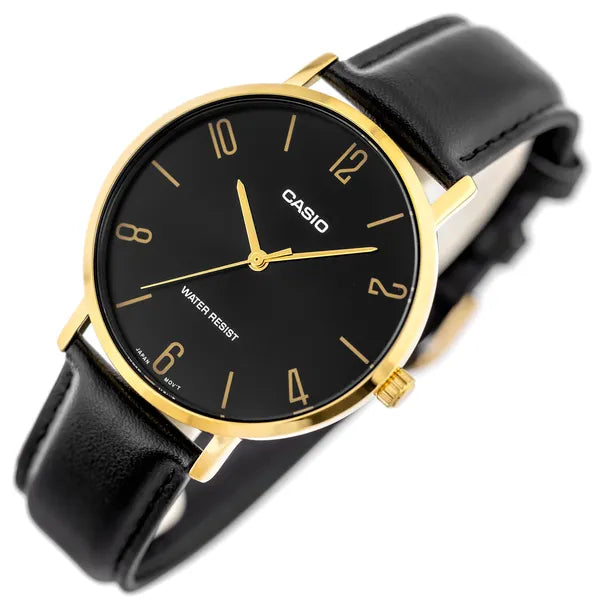 Casio MTP-VT01GL-1B2 férfi karóra, arany tok, bőrszíj, 40 mm, WR30