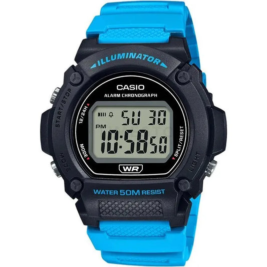 Casio W-219H-2A2VEF férfi digitális karóra, WR50, türkiz szíj
