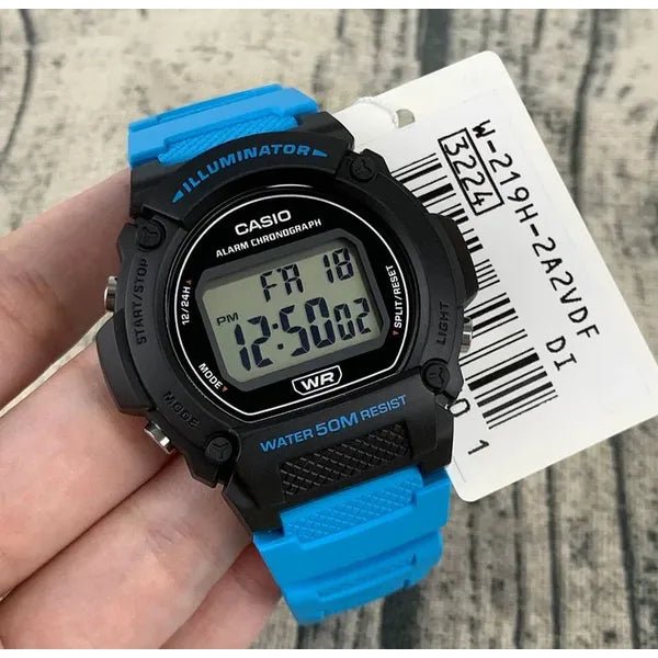 Casio W-219H-2A2VEF férfi digitális karóra, WR50, türkiz szíj
