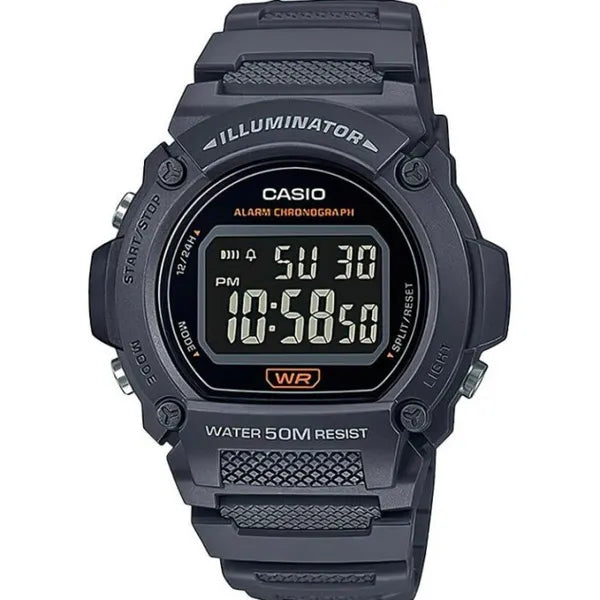 Casio W-219H-8BVEF férfi digitális karóra, fekete műanyag, WR50