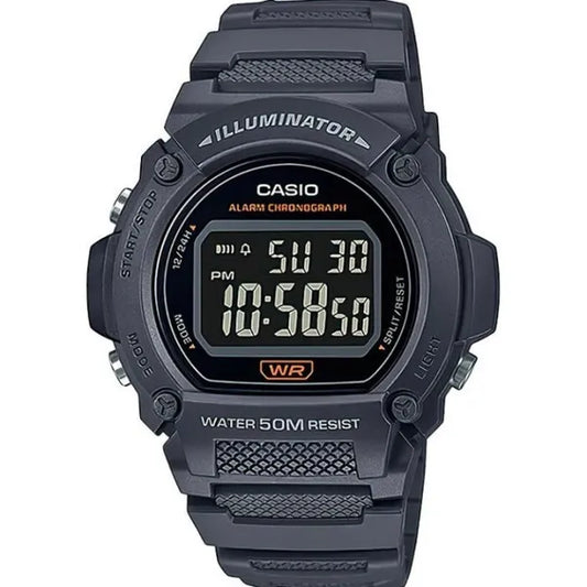 Casio W-219H-8BVEF férfi digitális karóra, fekete műanyag, WR50