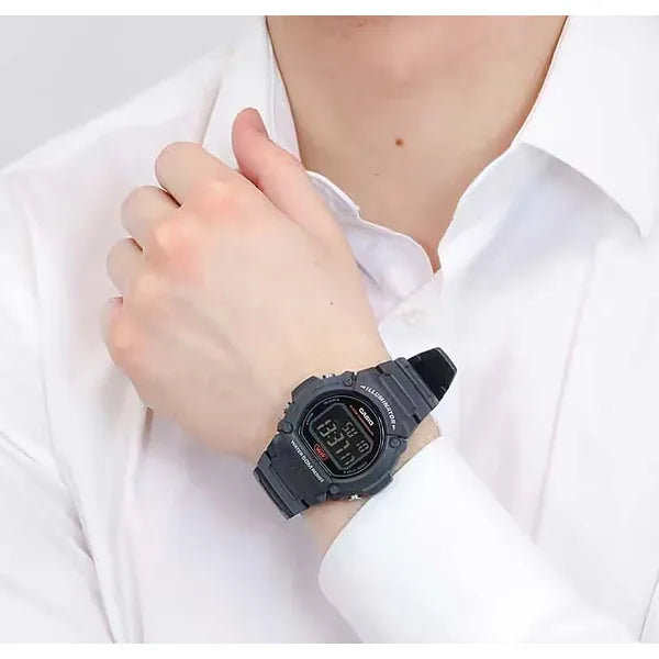 Casio W-219H-8BVEF férfi digitális karóra, fekete műanyag, WR50