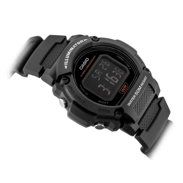 Casio W-219H-8BVEF férfi digitális karóra, fekete műanyag, WR50