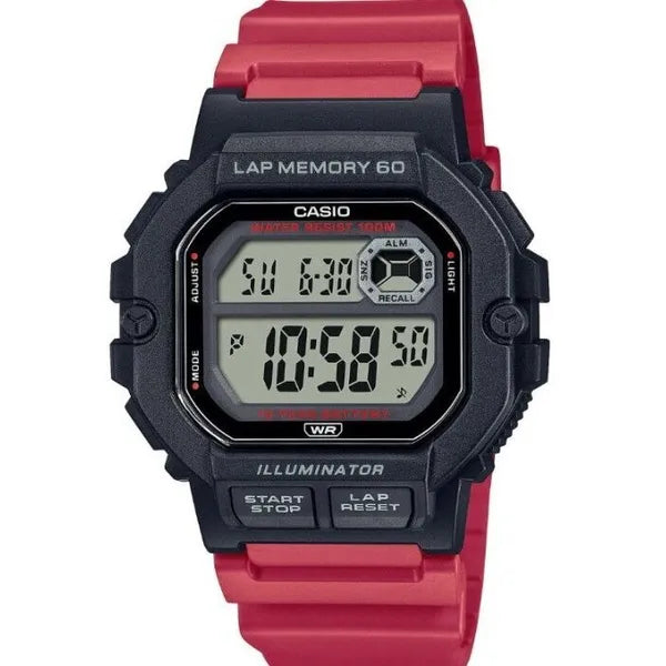 Casio WS-1400H-4AVEF férfi sportóra, WR100, LED, piros/fekete