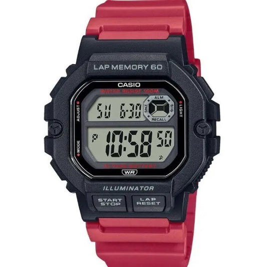 Casio WS-1400H-4AVEF férfi sportóra, WR100, LED, piros/fekete