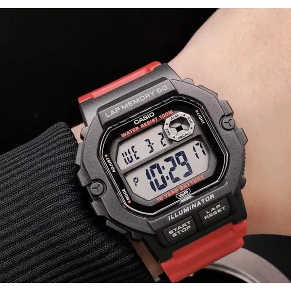 Casio WS-1400H-4AVEF férfi sportóra, WR100, LED, piros/fekete