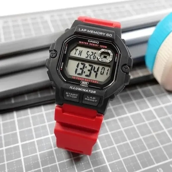 Casio WS-1400H-4AVEF férfi sportóra, WR100, LED, piros/fekete