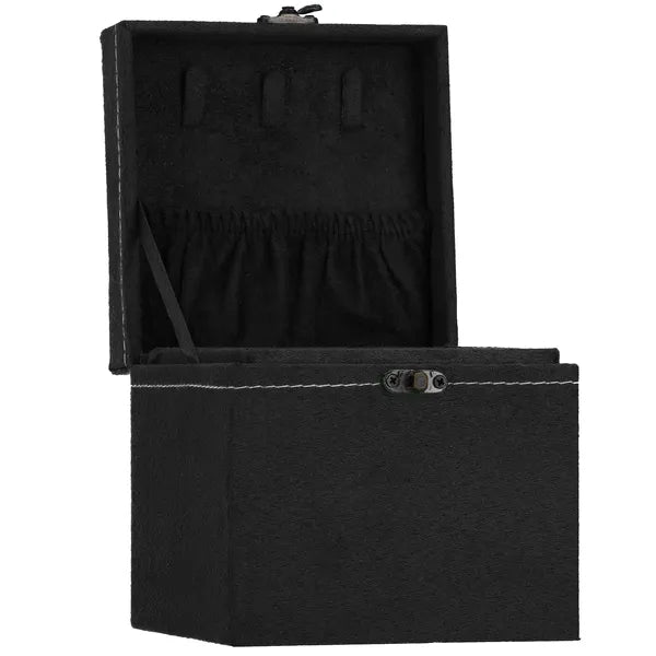 Fekete velúr ékszerdoboz retro zárral, 12×12×12 cm