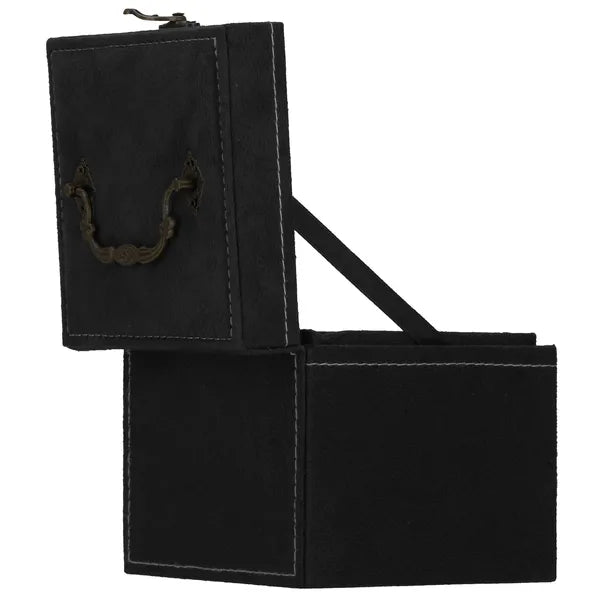 Fekete velúr ékszerdoboz retro zárral, 12×12×12 cm