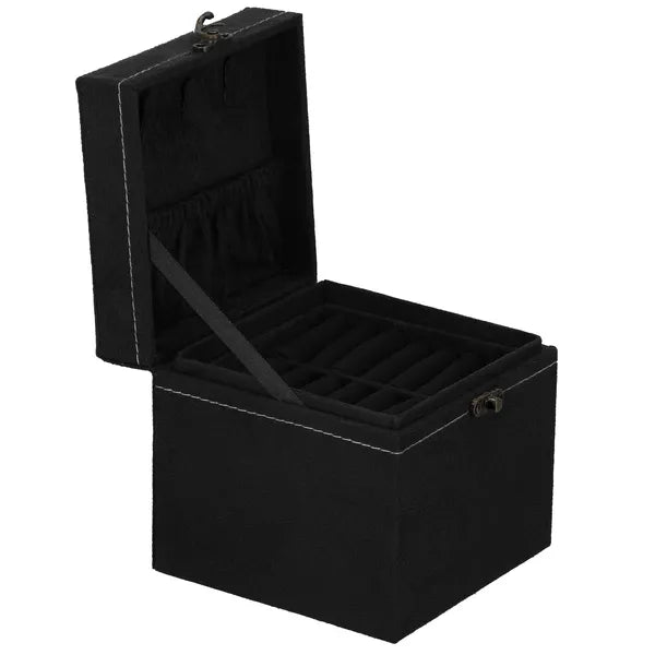 Fekete velúr ékszerdoboz retro zárral, 12×12×12 cm