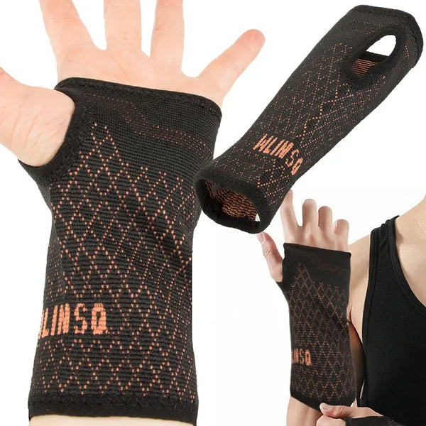 Rugalmas csukló- és kézstabilizáló bandázs, fekete/narancs, 19-22 cm