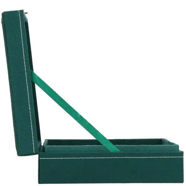 Velúr ékszerdoboz kulccsal, 28×19,5×7 cm, palackzöld