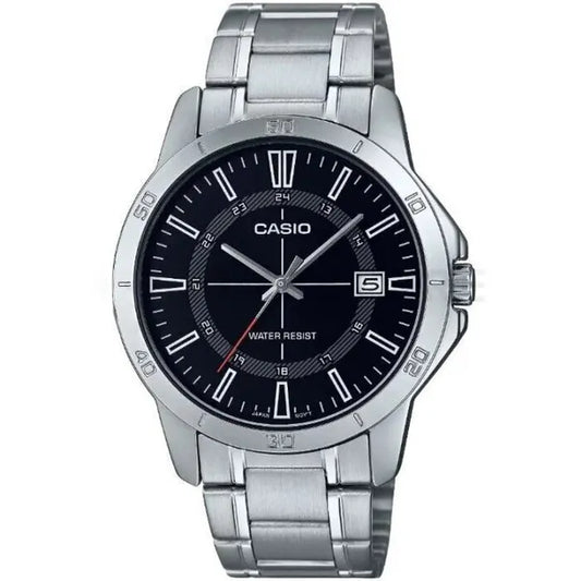 Casio MTP-V004D-1CUDF férfi karóra, ezüst acél szíj, fekete számlap, dátum