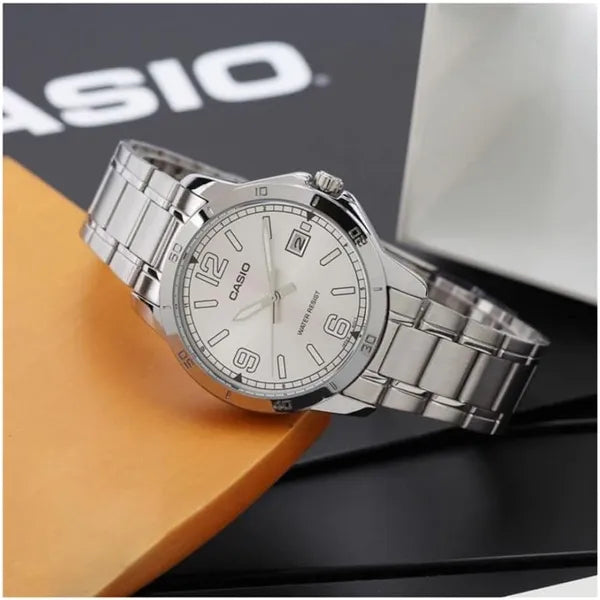 Casio MTP-V004D-7B2 férfi karóra ezüst nemesacél, dátum, WR30