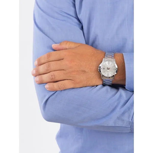 Casio MTP-V004D-7B2 férfi karóra ezüst nemesacél, dátum, WR30