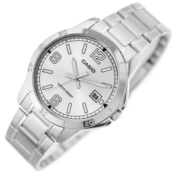 Casio MTP-V004D-7B2 férfi karóra ezüst nemesacél, dátum, WR30