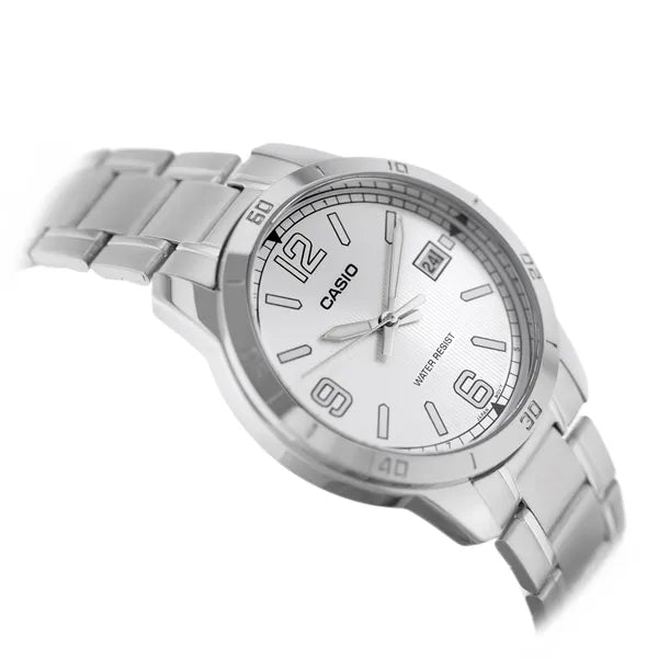 Casio MTP-V004D-7B2 férfi karóra ezüst nemesacél, dátum, WR30