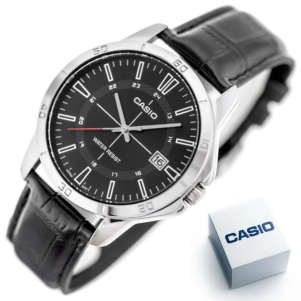 Casio férfi karóra MTP-V004L-1CUDF, bőr szíj, 47 mm, fekete számlap