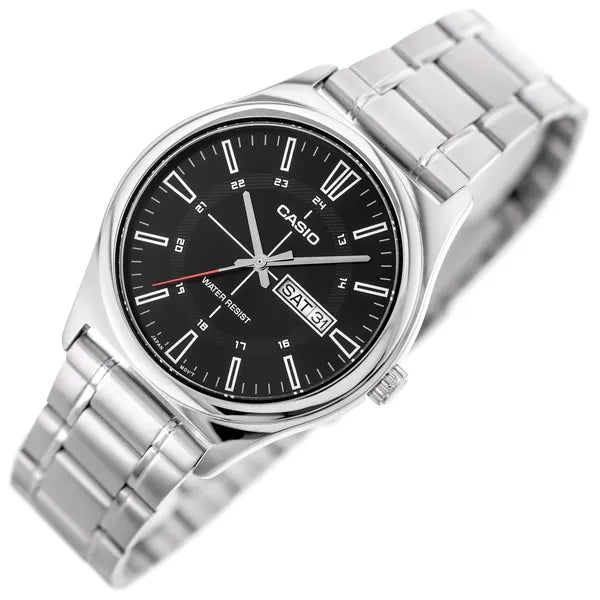 Casio férfi karóra MTP-V006D-1C, acél szíj, fekete számlap, WR30, 38 mm