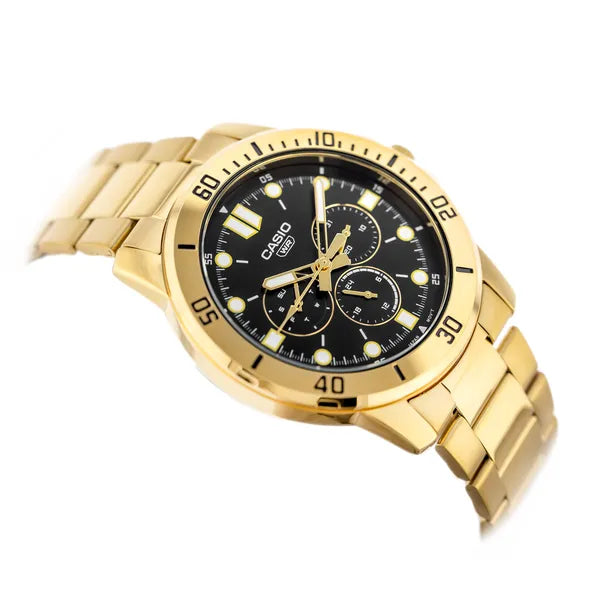 Casio férfi karóra arany nemesacél szíj, fekete számlap, 44 mm