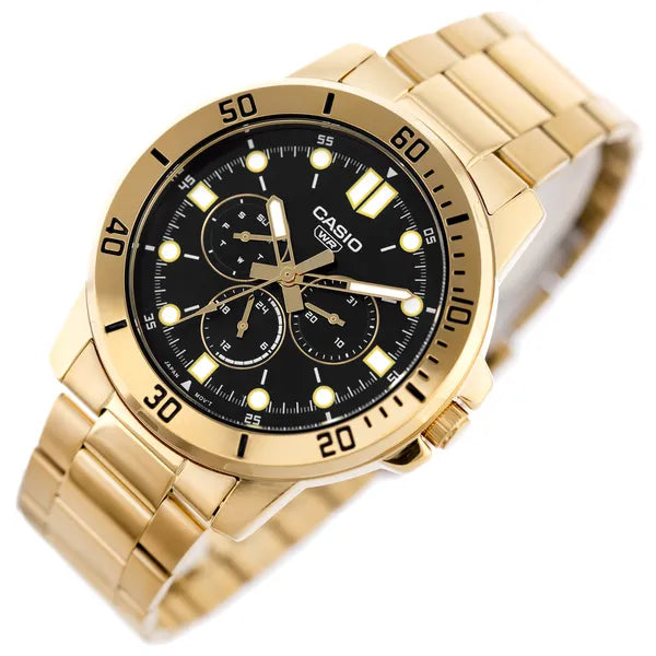 Casio férfi karóra arany nemesacél szíj, fekete számlap, 44 mm